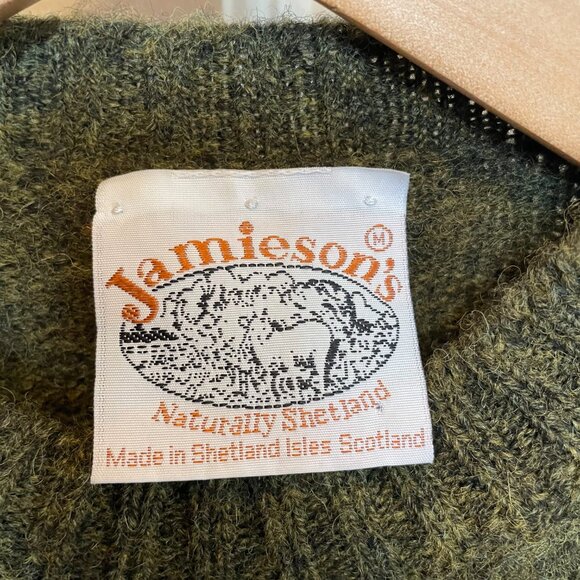 Jamieson’s Shetland Wool Sweater Scottish Green Heather Scotland Fair Isle Wool - Picture 3 of 14
